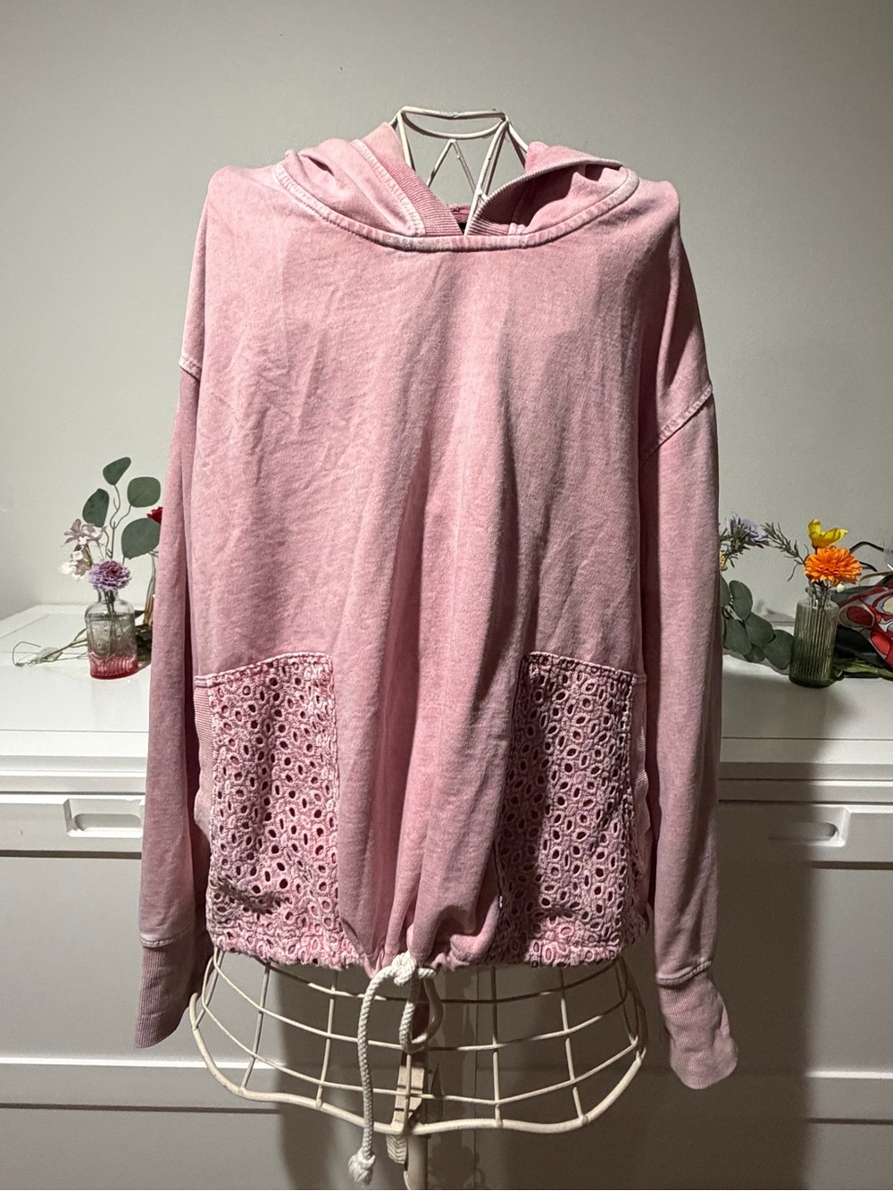 Jane and Delancey Dusty Pink Hooded Pullover with Eyelet Patch Pockets